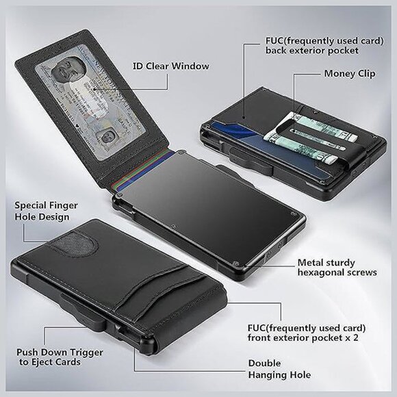 Wallet for Men - with Money Clip Slim Leather Slots , Ink - Picture 3 of 6